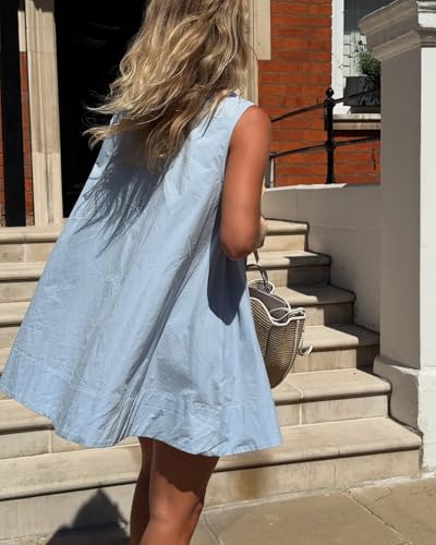 Women's Sleeveless Babydoll Tank Mini Dress U-Neck Ruched Short Dresses with Pockets Club Dress3