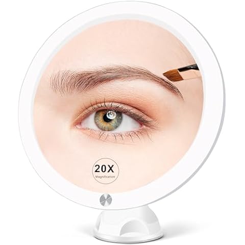 Fabuday 20X Lighted Magnifying Mirror, Upgraded Lighted Makeup Mirror with Magnification, LED Magnified Mirror with Suction Cup for Bathroom, Light Up Mirror for Makeup, Portable Travel Mirror Cover