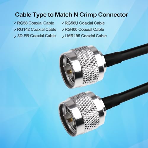 TUOLNK N Type Crimp Connector N Male Plug Adapter for RG58 RG142 50Ohm Low Loss High Frequency RF Coaxial Connector Pack of 10