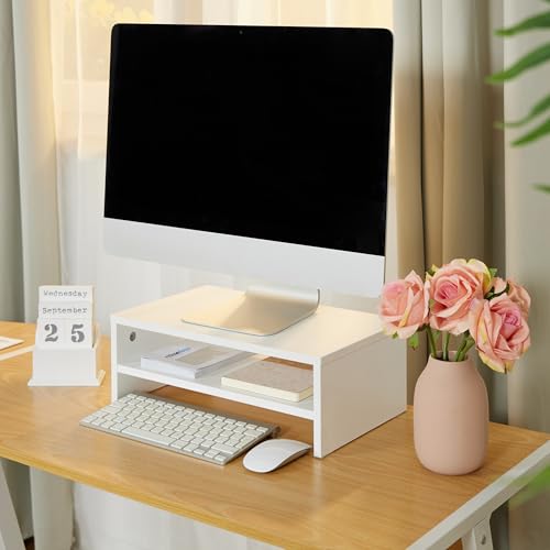 Elevador pantalla ordenador para escritorio con compartimento de madera Relaxdays 4