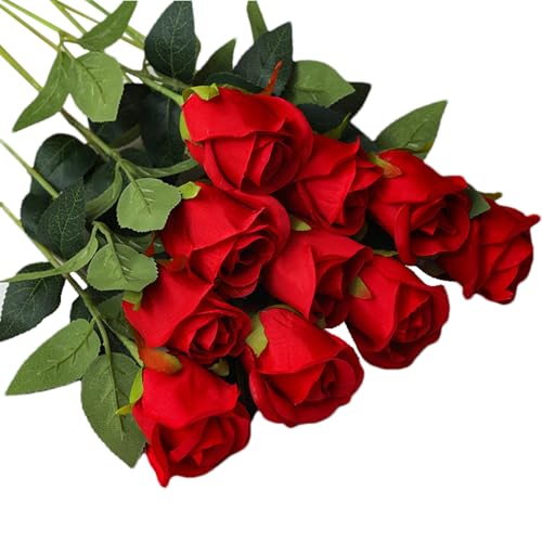 Ramo de rosas artificiales, 10 rosas artificiales con tallos, ramo de novia eterno para interiores y exteriores, boda, cumpleaños, día de la madre, día de San Valentín