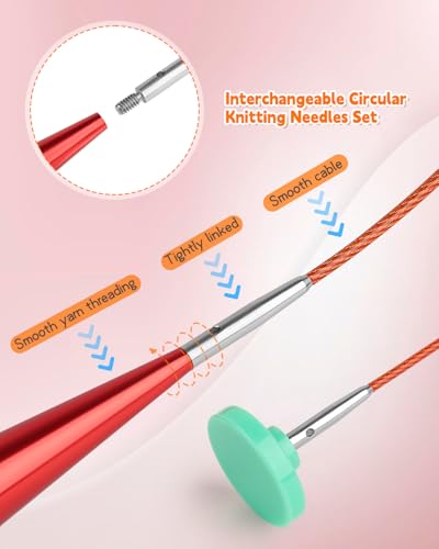 image for Aeelike Interchangeable Knitting Needle Set with Circular Cable for Cr