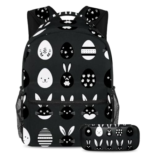 Cartable 2 pièces œuf de lapin noir pour ados et enfants