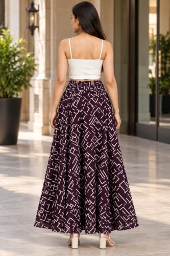 Image of Women's Printed Viscose Crepe Flared Palazzo Pants with Pockets | Elastic Waist | Full Length | Casual | Free Size