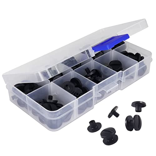 KS24 Products® Sortimentsbox Kunststoff-Buchschrauben schwarz | Beidseitig geschlitzt | Je 10 Stück x 3,5 mm, 5 mm, 7 mm, 8 mm & 10 mm | Zum Heften von Speisekarten, Broschüren uvm Cover