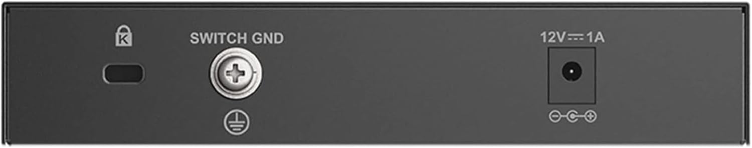 Close-up of the D-Link DMS-108 switch's front panel showing LED indicators for each port