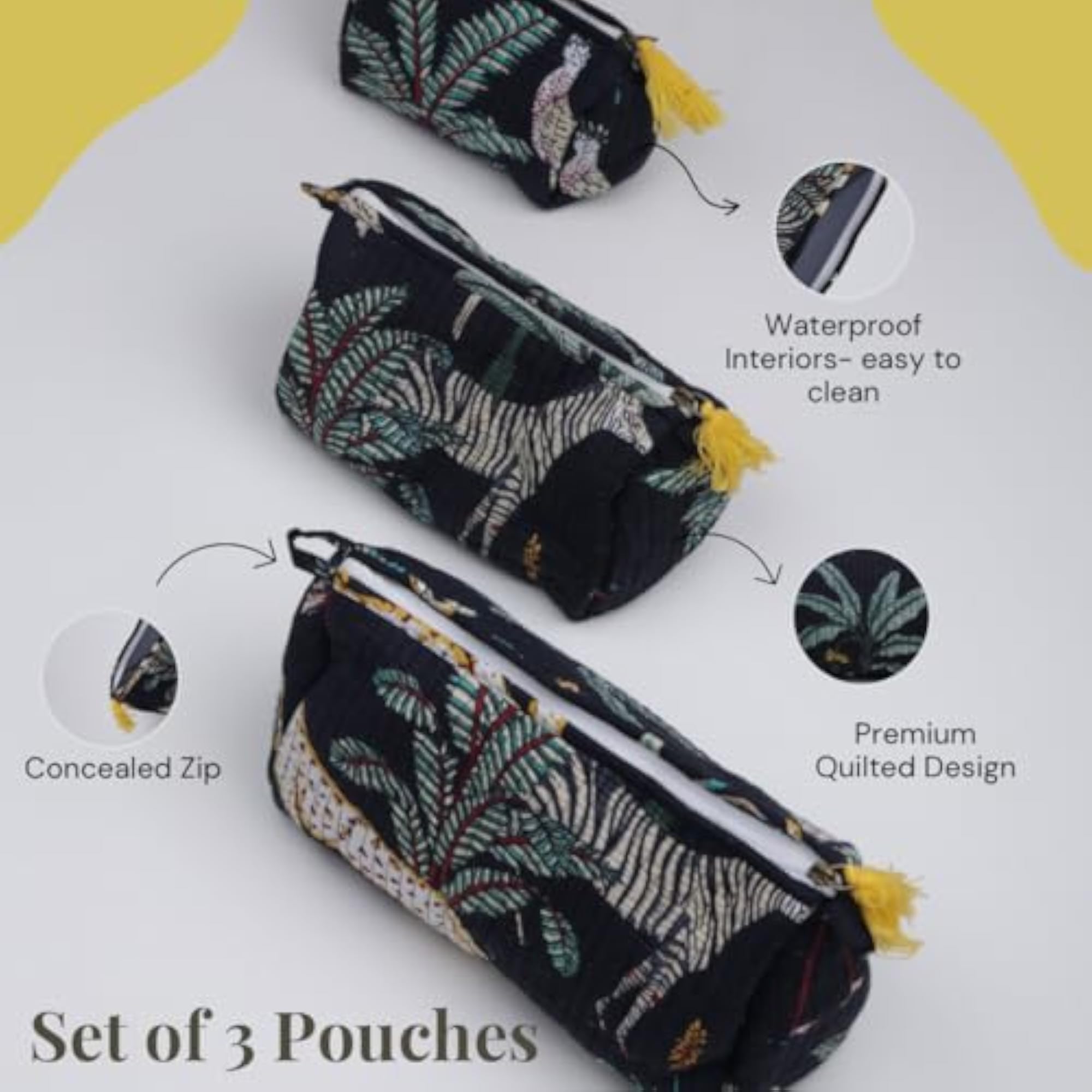 Cotton Pouch with Zip, Waterproof Makeup & Jewelry Organizer