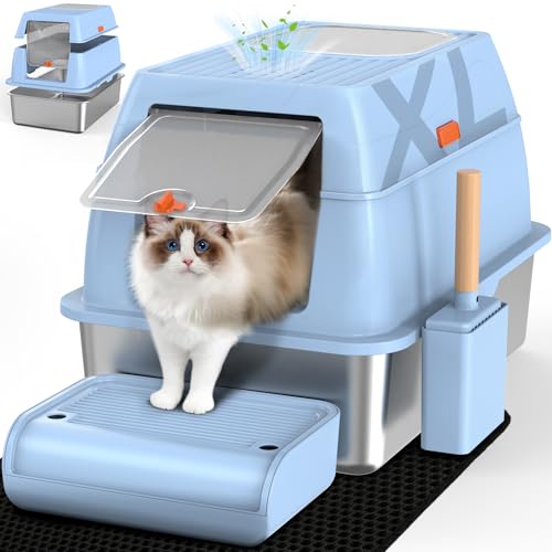 Bac à litière pour chat en acier inoxydable pour maison propre