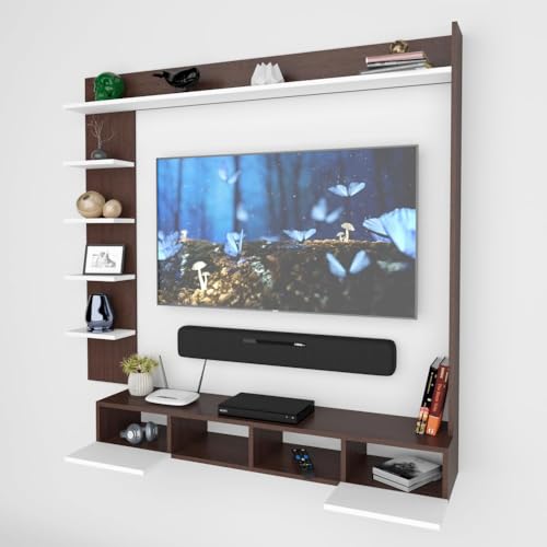 Image of ESTANTERIA Tv Unit Wall Mounted Engineered Wood TV Unit, TV Cabinet for Wall, TV Stand for Wall, TV Stand Unit Wall Shelf for Living Room, Set Top Box Wall Display Rack Stand(Upto 50inch)
