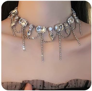 Octwine Women Tassels Rhinestone Choker Necklace Dangle Sexy Shiny Necklace for Women Crystal Accessories
