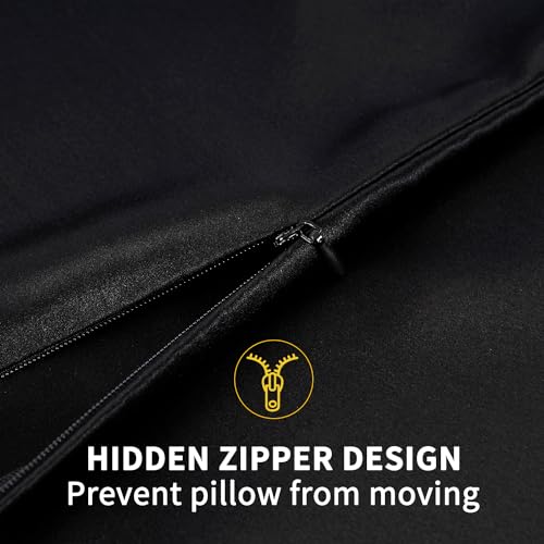 ZIMASILK 100% Pure Mulberry Silk Pillowcase for Hair and Skin Health,Soft and Smooth,Both Sides Premium Grade 6A Silk,600 Thread Count,with Hidden Zipper,1pc (King 20''x36'',Black)