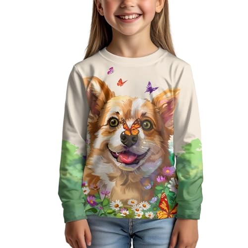 Image of Girls Cartoon Print Long Sleeve Graphic Tee Casual Crew Neck T-Shirts for 3-16 Years Little Girls