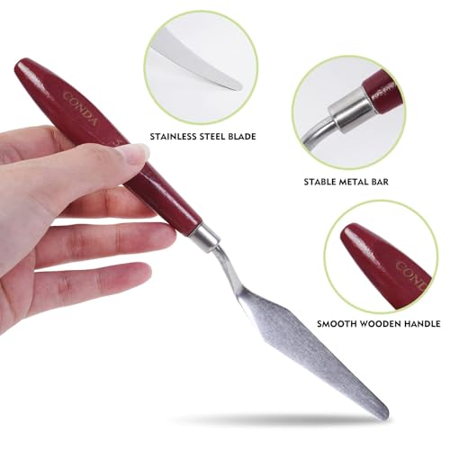 Image of CONDA 5 Pcs Palette Knife Painting with 3 Plastic Scrapers, Stainless Steel Spatula Palette Knife Oil Paint Metal Knives Wood Handle
