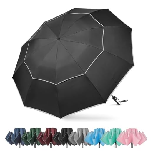 G4Free 62 Inch Windproof Inverted Umbrella with Reflective Stripe Large Compact Reverse Golf Umbrella for Rain 10 Ribs Double Canopy Travel Umbrella Automatic Open Close (Black)