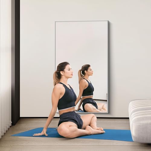 Image of COFENY 36x60inch Brushed Nickel Bathroom Mirror, Silver Rectangle Mirror with Frame, Large Rectangular Wall Mirrors for Bathroom, Living Roomm, Hair Salon, Big Mirror Hang Horizontal /Vertical