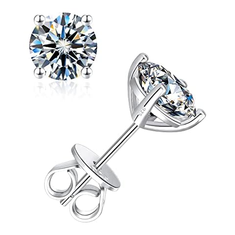 SHOWNII Moissanite Stud Earrings for Women Men Sterling Silver 18K White Gold Plated Stud Earrings 2CT Round Brilliant Cut Certified Earrings Gifts for Wife Mother Cover