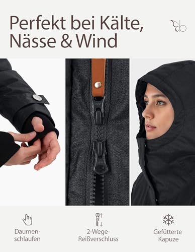 Berydale Damen Funktionsparka Jacke, Schwarz - Gefütterter Winter Parka, M EU