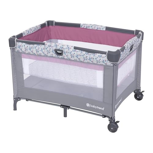Baby Trend Nursery Den Playard with with Rocking Cradle, Snooze Pod, Flip Over Changer, Daisy Pink - Thumbnail 4
