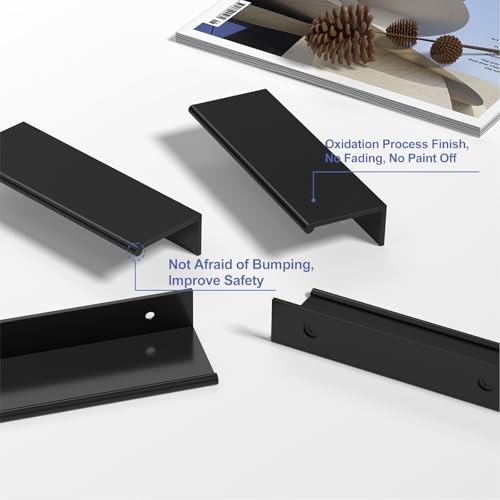 Image of Peaha 5 Pack Black Cabinet Pulls Kitchen Cabinet Handles 3 inch Finger Pulls | Edge Pulls Black Cabinet Handles Modern Hidden Drawer Pulls Aluminum Alloy Dresser Drawer Handles Closet Bedroom Living Room
