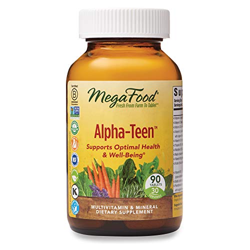 MegaFood - Alpha-Teen, Multivitamin Designed to Support Teenage Boys and Girls' Development, Growth, Bones, Teeth, Immunity, Mood, and Energy, Vegetarian, Gluten-Free, Non-GMO, 90 Tablets (FFP)