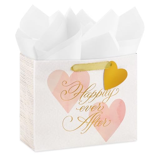 Hallmark 7 Medium Horizontal Gift Bag with Tissue Paper (Happy Ever After) for Weddings Engagements Bridal Showers