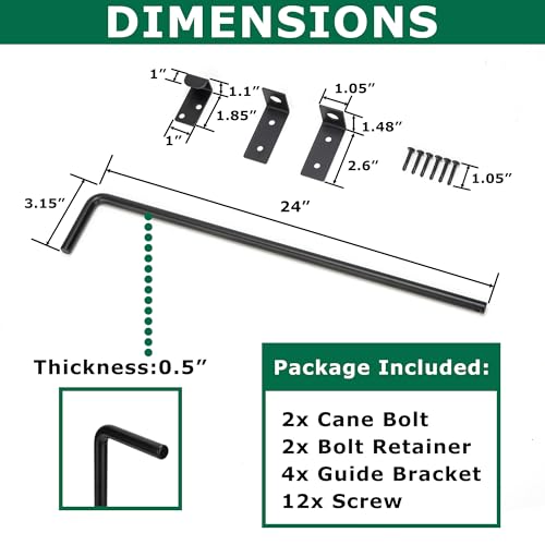 Image of 24 inch Heavy Duty Cane Bolt Gate Drop Rod with Upgraded Design, Square Drop Rod Kit for Double Gate Wood PVC Vinyl Metal Yard Gate Latch-2 Pack