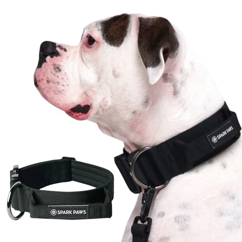 Spark Paws Taktisches Hundehalsband – Robuste, Premium-Qualität, Dick und Langlebig für Große und Mittelgroße Hunde - Black - L: 36-68kg [5cm]
