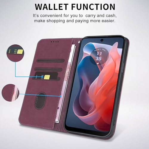Image of Wallet Case for Motorola Moto G Play 5G (2024) 6.5 inch - Moto G 5G 2024 Flip case, PU Leather Strong Magnetic Folio Phone Cover with Card Holder Slots, Wine Red