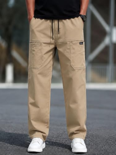 Image of Cargo Cotton Pants for Men's| Relaxed Fit Cargo Trousers| Multi Pocket Casual Streetwear Bottom| Drawstring Elastic Waistband Utility Pants for Men| Comfortable Lower for Men