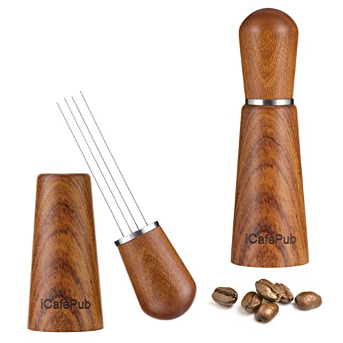 Espresso Coffee Stirrer, WDT Tool, Coffee Powder Stirring for Espresso Distribution, Coffee Distributor, Wood Handle and Stand, Stainless Steel Needle, Barista Hand Distribution Tool Red Rosewood