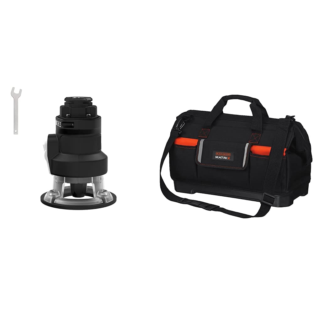 BLACK+DECKERMatrix Router Attachment For Cordless Drill with Tool Tote Bag for Matrix System, Wide-Mouth (BDCMTR & BDCMTSB)