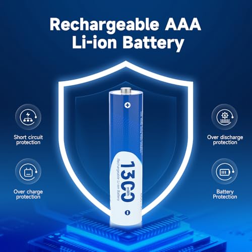 Image of 1300mWh 8 Pack Rechargeable Lithium AAA Batteries with Charger | 1.5V Output, High Capacity Triple aaa Li-ion Battery, 1600 Cycle, Wide Temp -40F~140F, with Charging Case for Home Devices