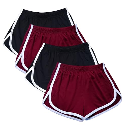 WEBGGER 4 Pack Women's Cotton Yoga Dance Short Pants Sport Shorts Summer Athletic Cycling Hiking Sports Shorts