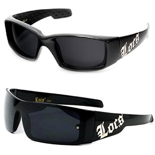 Locs 2 Pairs Gangster Sunglasses - 1 9052 Black & 1 9063 Black