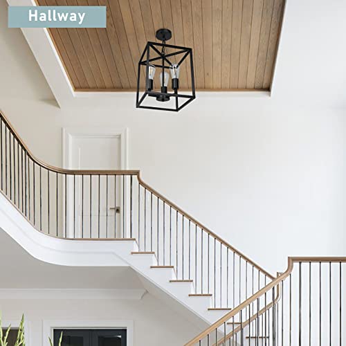 Mipaws 3-Light Industrial Metal Farmhouse Chandelier, Black Square Pendant Light Hanging Light Fixture For Kitchen Island Living Room Foyer Dinning Room (11''X 12.6'') #TOP6