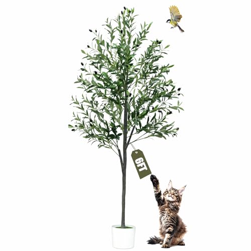6FT Artificial Olive Tree,Artificial Plants Indoor,Faux Olive Tree Indoor with Natural Wood Trunk...