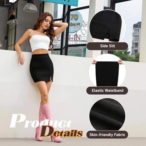 Viiotu Black Mini Skirt, Sexy Black Skirt With Side Slit & Elastic Waist, Stretchy Fitted Bodycon Pencil Skirt For Ladies Casual Daily, School, Office Wear (Uk, Alpha, S, Regular, Regular, Black) - 5