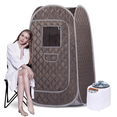 Smartmak Portable Steam Sauna, Full Body Personal Home Spa, Foldable Saunas Tent with 3L & 1000W Large Steam Generator, 9 Levels Remote Control, Upgraded Chair Included for Relaxation (DarkGrey)