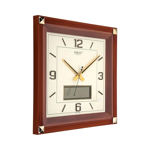 Image of Rikon Square LCD Wall Clock - Elegant Red Ivory Design, 39.37 x 39.37 cm, Perfect for Home, Office & Modern Spaces