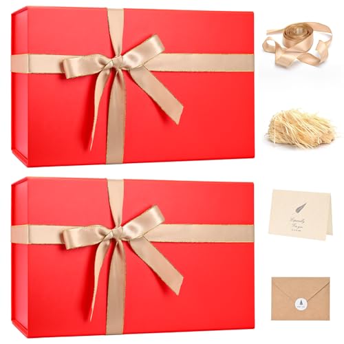 Image of LIFELUM Red Magnetic Gift Box for Christmas Presents, 14 inchx8.5 inchx4.5 inch