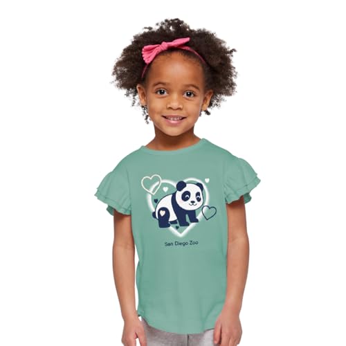 San Diego Zoo Panda Hearts Toddler Tee, Key Lime, Girls Flutter Sleeved Round Neck Cotton T-Shirt2