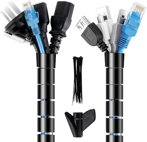Recogecables - Funda para cables eléctricos de 22 mm y 3 m con 20 bridas y herramienta, cubrecables eléctricos, cubrecables eléctricos para el hogar y la oficina - Negro