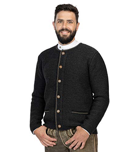 Hochwertige Herren Strickjacke Anton - Trachtenjacke aus Wolle - Cardigan Jacke in Anthazit oder Grau - Anton (M, Anthrazit)