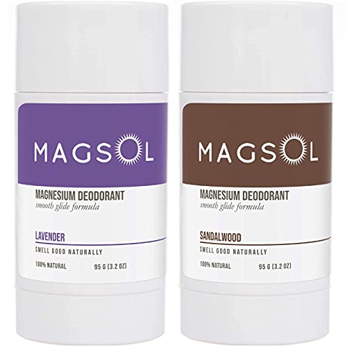 MAGSOL Natural Deodorant for Men & Women - Mens Deodorant with Magnesium - Perfect for Ultra Sensitive Skin, Aluminum Free Deodorant for Women, Baking Soda Free (2 Pack: Lavender & Sandalwood)