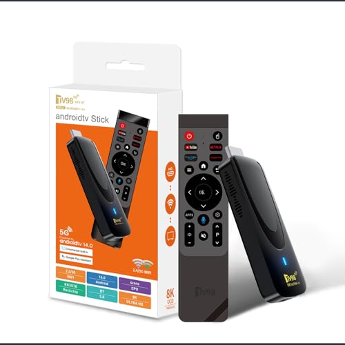 TV Stick Android 14 mit 5G WLAN, RK3518 Quad-Core Streaming Stick 4K UHD, HDMI TV Dongle mit Bluetooth 5.0, Sprachfernbedienung, Dual-Band WiFi, kompakter Media Player für TV & Heimunterhaltung