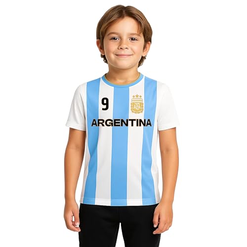 Icon Sports Officially Licensed Argentine Football Association Julián Alvarez Game Day Shirt - Unisex Kids - AFA336GD Light Blue YXL