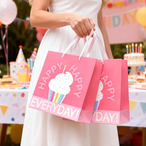 12 Pack Small Thank You Gift Bags Party Favor Gift Bags Bulk with Handle for Birthday, Valentines, Wedding, Bridal, Baby Shower, Back to School, Gift Wrap Bags (Pink, Small Size: 7.89''x 3.15''x7.89'') — view 5