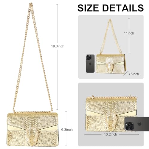 Women's Crossbody Shoulder Bag Snake Print Satchel Purse Leather Chain Clutch Evening Handbag3