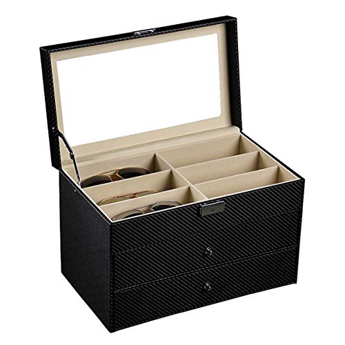 AUTOARK Carbon Fiber Leather 18 Piece Eyeglasses Storage and Sunglass Glasses Display Drawer Lockable Case Organizer,Black,AW-057