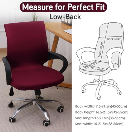 Image of HOKIPO 'SereneSolids' 140 GSM Office Chair Cover for Desk Chair (Low-Back) - 140 GSM Stretchable Fabric - Washable, Durable & Anti-Slip - Fits Small & Low-Back Office Chairs, Burgundy (AR-6222-BRGN-S)